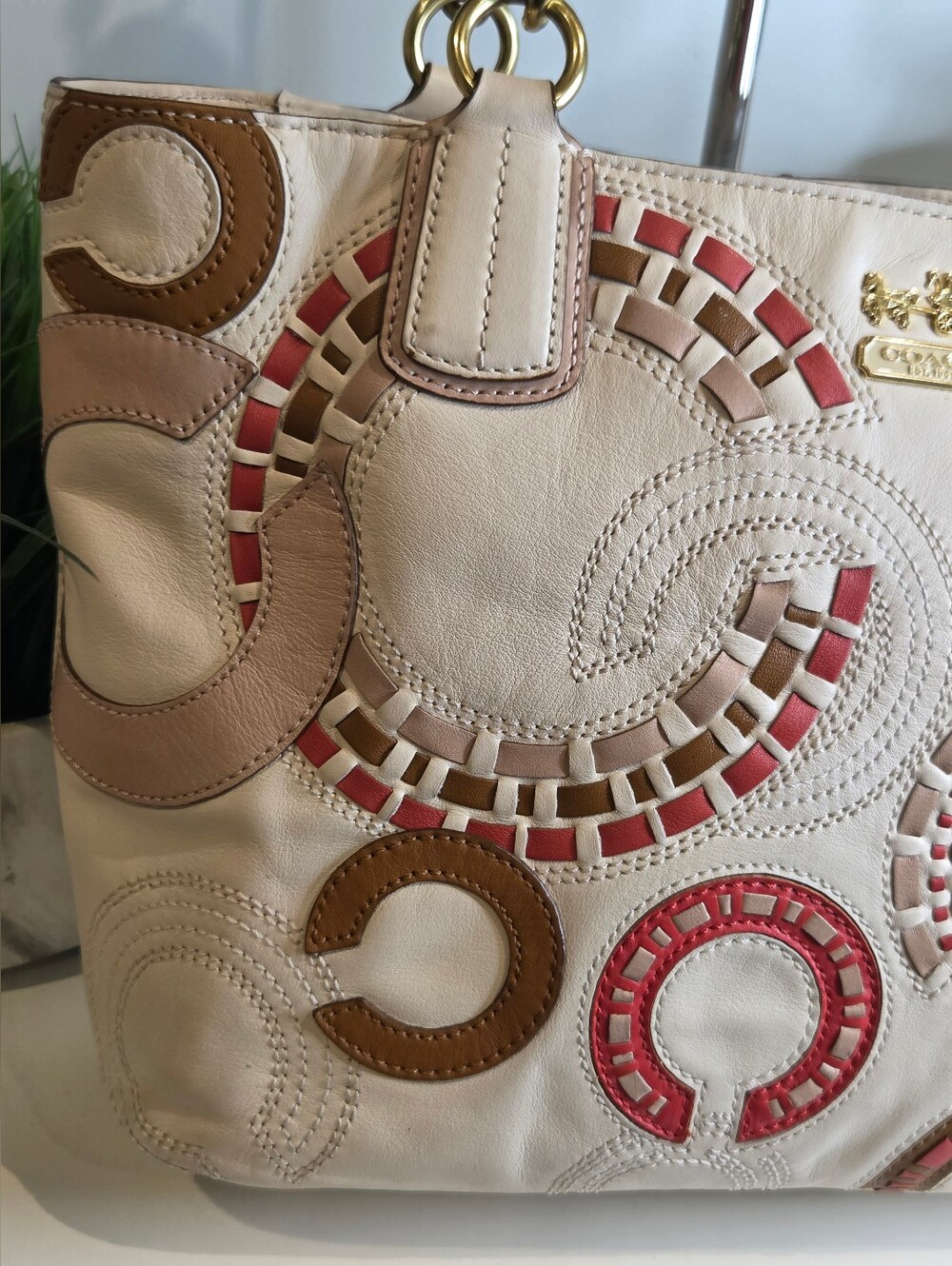 Coach Madison Op Art Whipstitch Leather Tote Bag Parchment White 22279 EUC - Picture 2 of 16